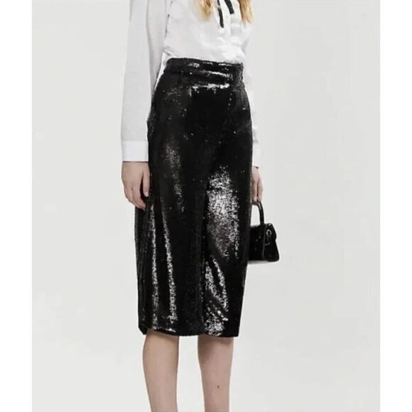 NWT Maje black sequin high waist wide leg cropped culottes, XS - Picture 3 of 9